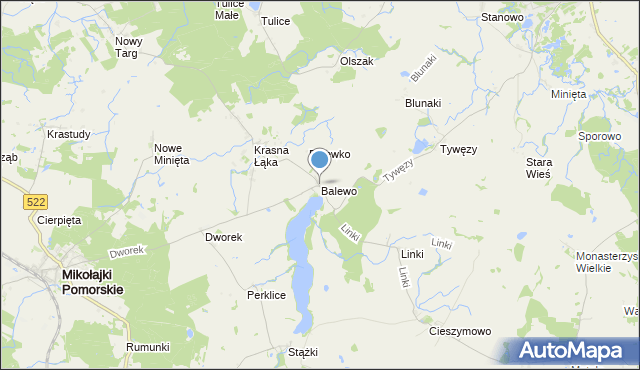 mapa Balewo, Balewo gmina Mikołajki Pomorskie na mapie Targeo